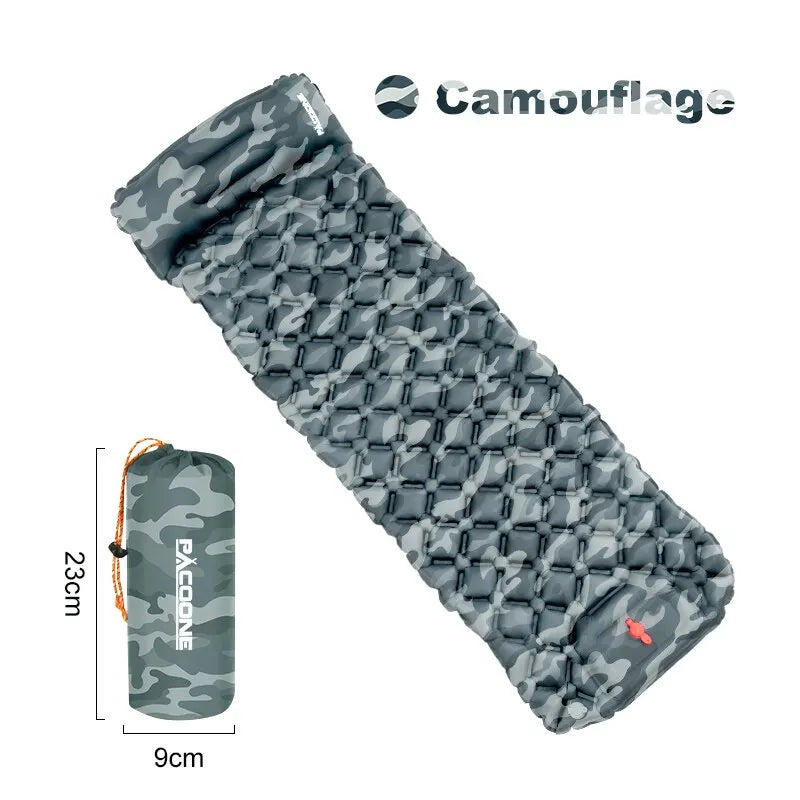 Camping en plein air Gonflable Matelas Couchage Pad Avec Oreillers Ultra Léger Air Mat Intégré Gonfleur Pompe Randonnée