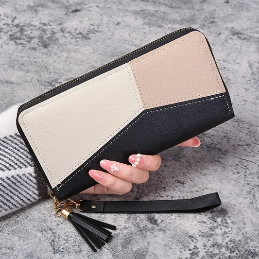 Monedero de moda con cremallera para mujer, cartera larga, tarjetero de piel sintética, billetera