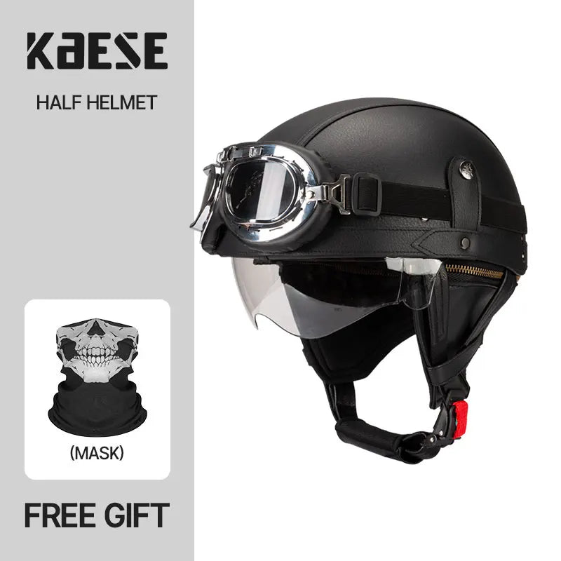 Motorcycle Half-Face Vintage Helmets Men Women Unisex Scooter Summer Helmet Black Brown DOT Approved Helmet