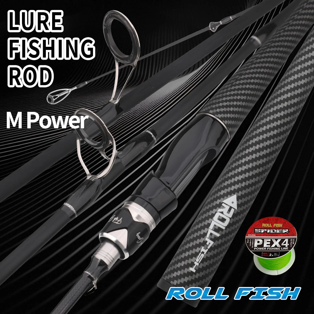 ROLLFISH canne à pêche Baitcasting en Fiber de carbone de haute qualité puissance moyenne-eau salée eau douce comprend une ligne tressée gratuite de 100 m