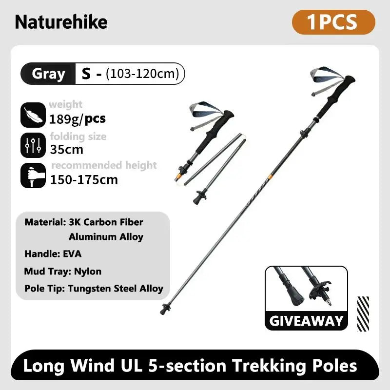 Naturehike – bâtons d'escalade ultralégers, pliables, pour l'extérieur, en Fiber de carbone, à verrouillage rapide