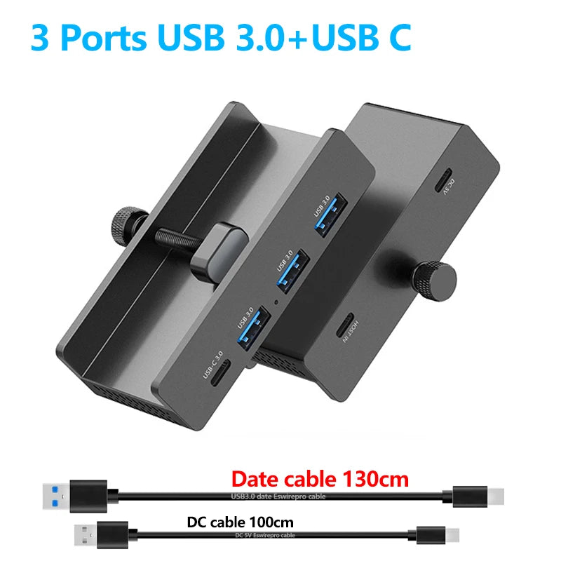 Abrazadera de concentrador USB de 10 Gbps, adaptador divisor USB3.2/3.0/2.0, estación de acoplamiento externa de múltiples clips para iMac Macbook Lenovo, accesorios para computadora de escritorio