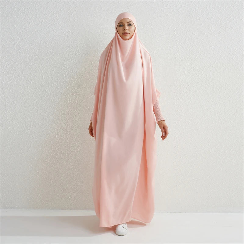 Abaya musulman à capuche manches smockées une pièce Robe de prière femmes Jilbab vêtements islamiques dubaï saoudien Robe noire modestie turque