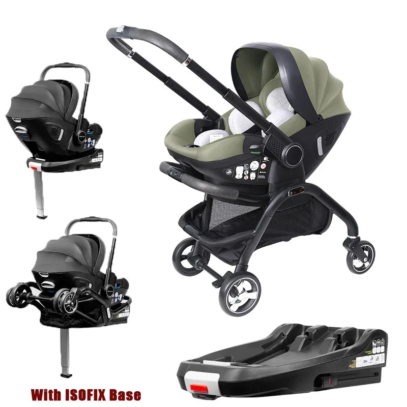 Cochecito de bebé 4 en 1, silla de coche para niños con base ISOFIX, cochecito de lujo portátil y ligero para recién nacidos