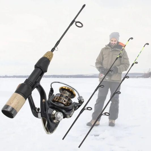 Canne à Pêche sur Glace Télescopique 60cm avec Moulinet — Carbone Hiver