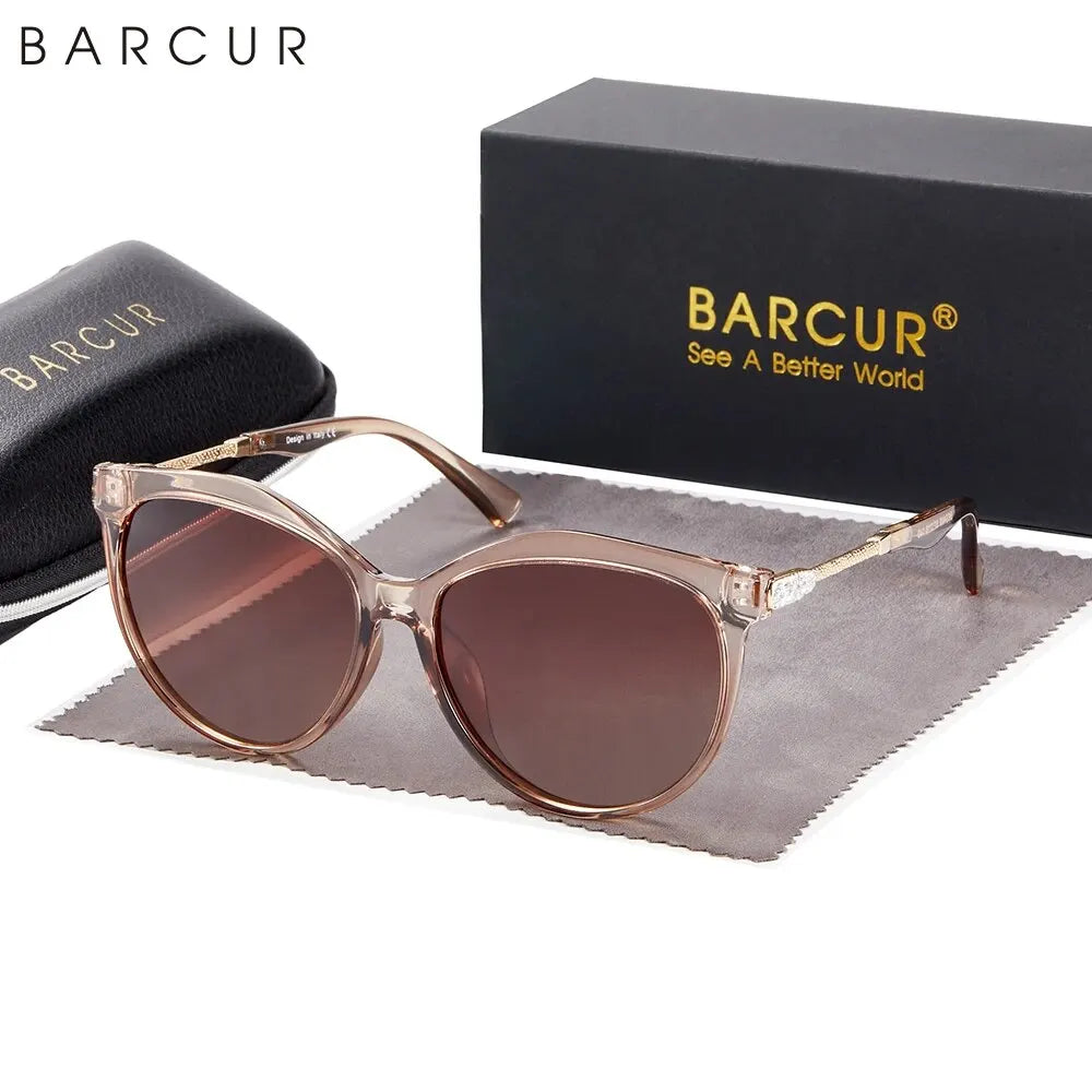 BARCUR-Gafas de sol polarizadas ojo de gato para mujer, redondas, degradadas, Oculos
