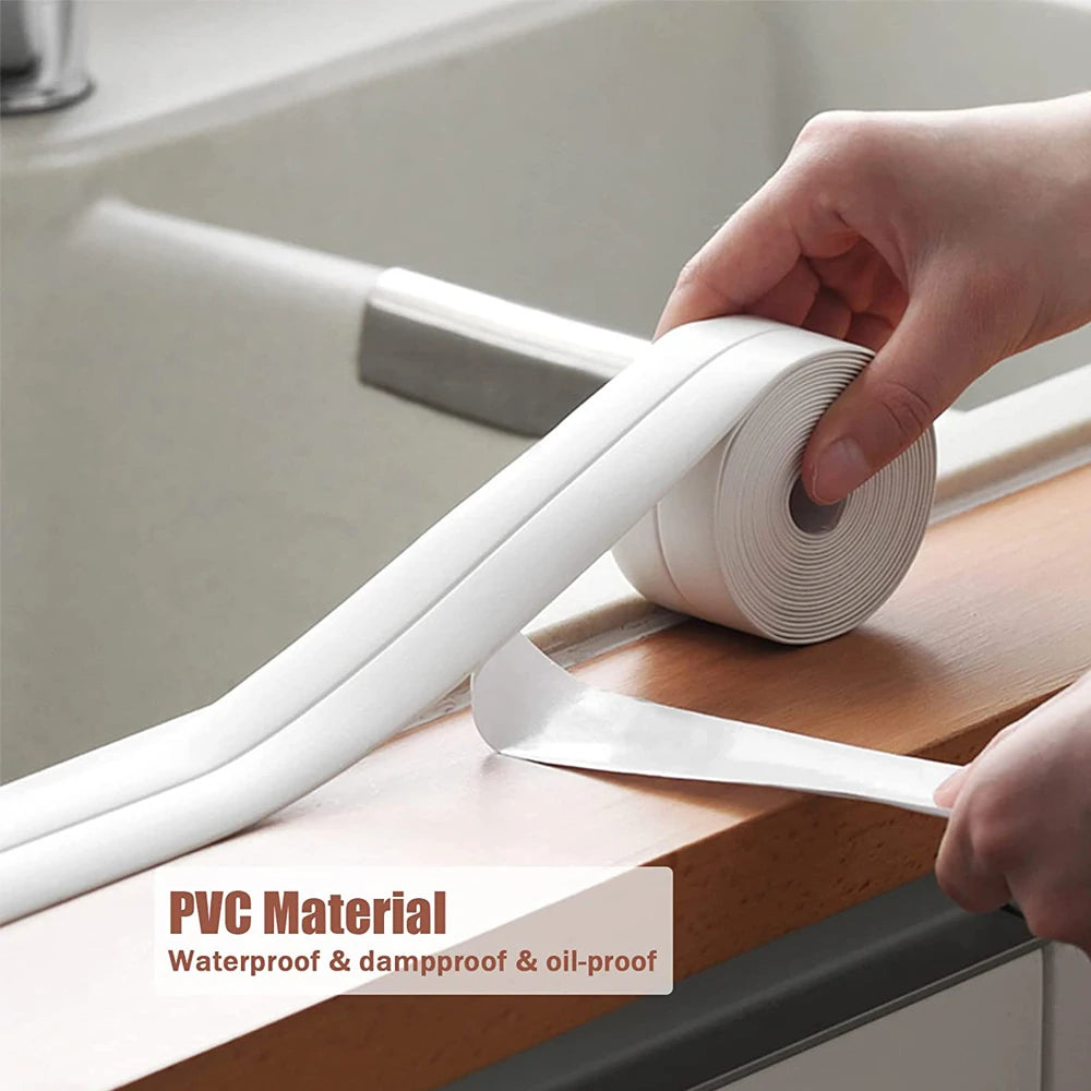 Bande de calfeutrage de bain auto-adhésive en PVC, 3.2M, résistant à l'huile, autocollant mural d'angle de bord d'évier de cuisine, bande d'étanchéité étanche pour toilettes