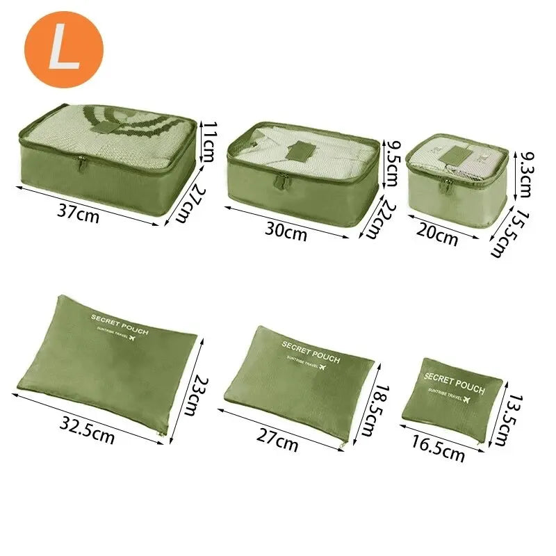 Organizador de viaje de gran tamaño, 6 piezas, maleta portátil, ropa, zapatos, neceser de maquillaje, organizador de equipaje, bolsa de almacenamiento de viaje