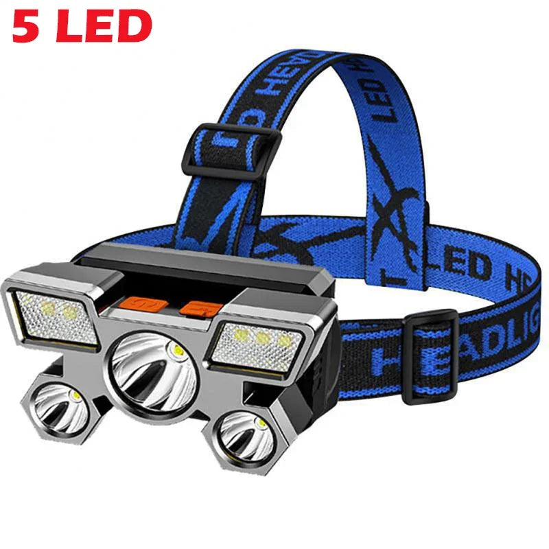 Lampe frontale puissante à 5/11 LED, batterie 18650 intégrée, Rechargeable par USB, lanterne pour Camping en plein air, pêche