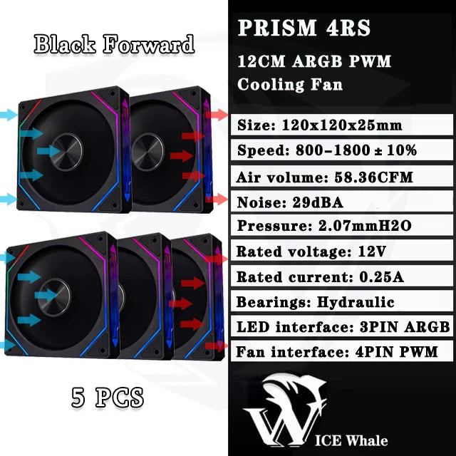 ICE baleine prisme 4RS ARGB PC boîtier ventilateur 120mm Infinity miroir conception carte mère éclairage synchronisation 4PIN PWM CPU refroidisseur ventilateur