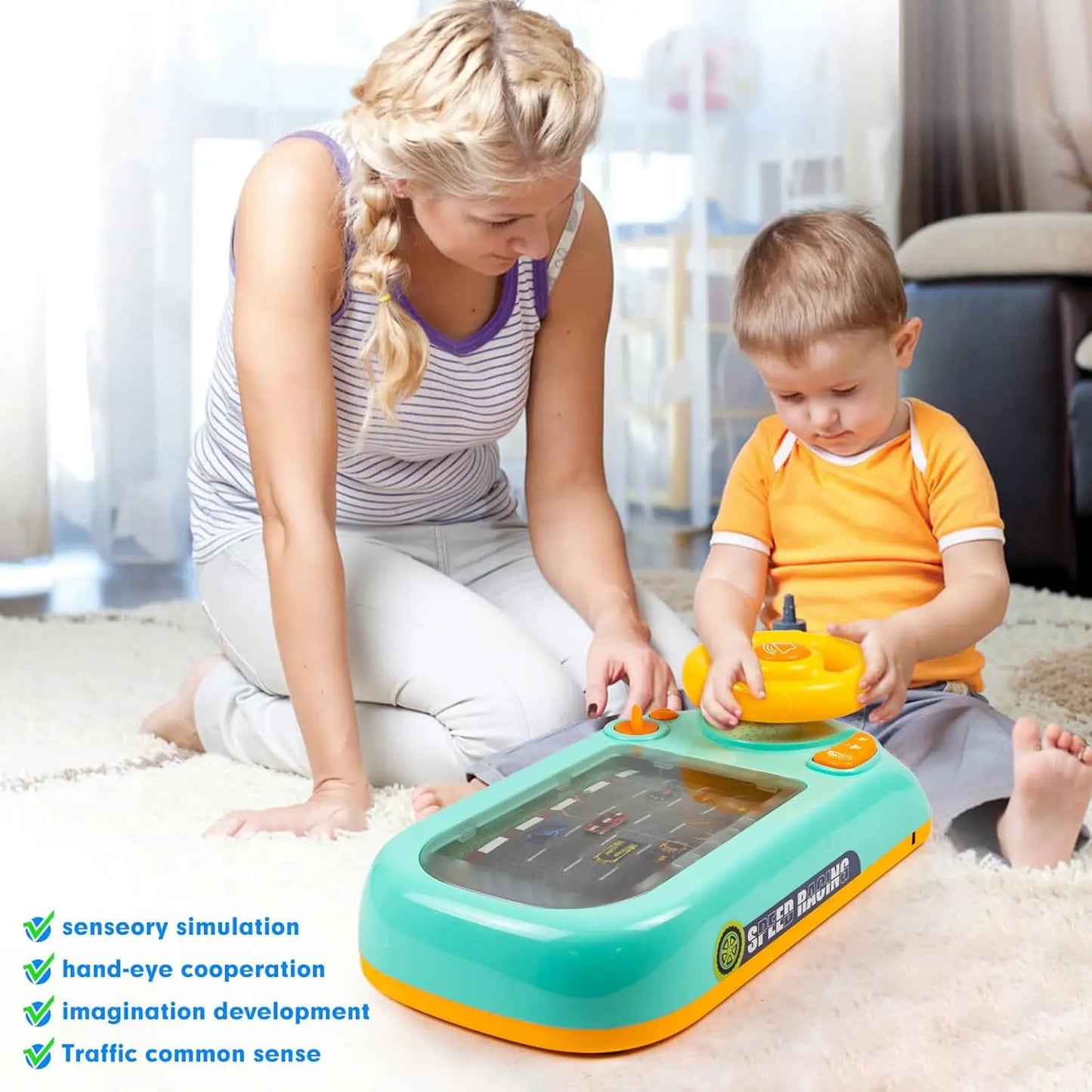 Jouets de volant musicaux pour garçons, voiture de course simulée pour tout-petits, jeu de conduite avec son, coule, apprentissage des dos, 4-6