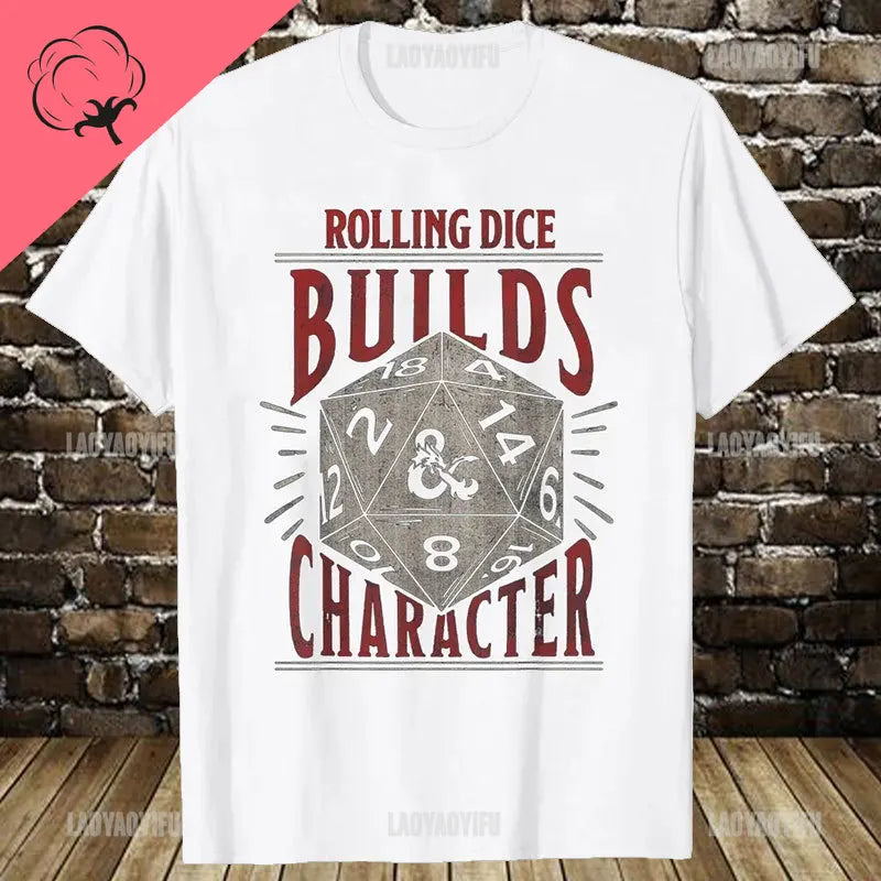 T-shirt rétro en coton pour homme — streetwear, vintage, gamer, donjons, dés, dragon, cadeaux été