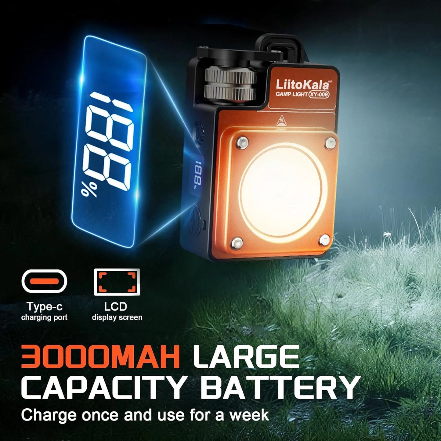 Lampe de camping LED rechargeable portable LiitoKala XY-009, multifonctionnelle, pour les activités de plein air, longue durée de vie