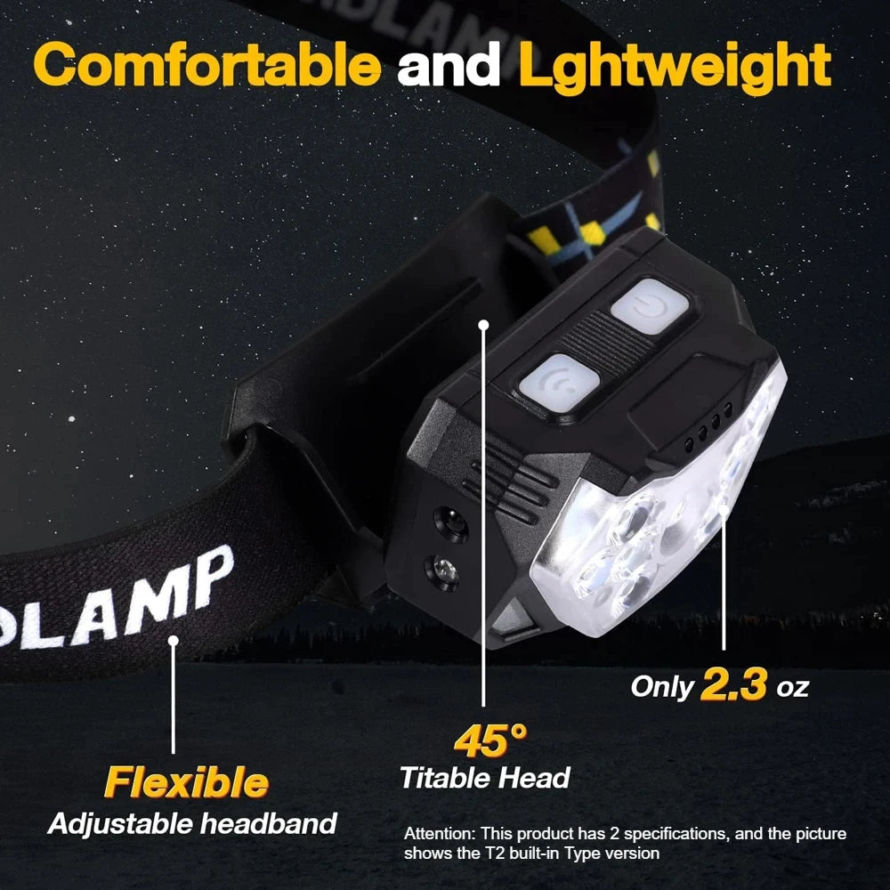 Lampe frontale à 9 LED haute luminosité, lampe frontale à détecteur de mouvement, lampe frontale portable pour la pêche et le camping en extérieur, lampe de travail