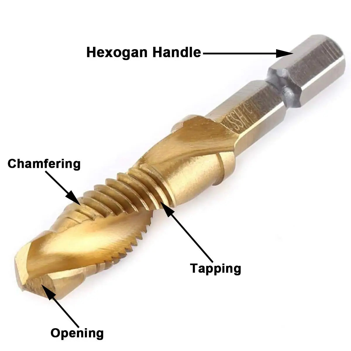 Forets tarauds plaqués titane tige hexagonale HSS — M3, M5, M6, M8, M10, outils à main