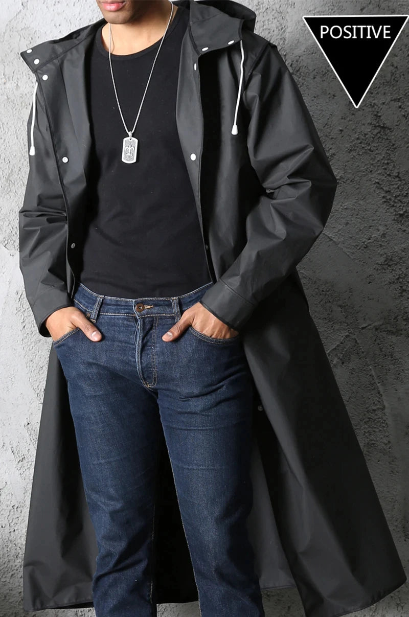 Imperméable long noir de mode pour adultes, imperméable pour femmes et hommes, avec capuche, pour la randonnée en plein air, les voyages, la pêche, l'escalade, épaissi
