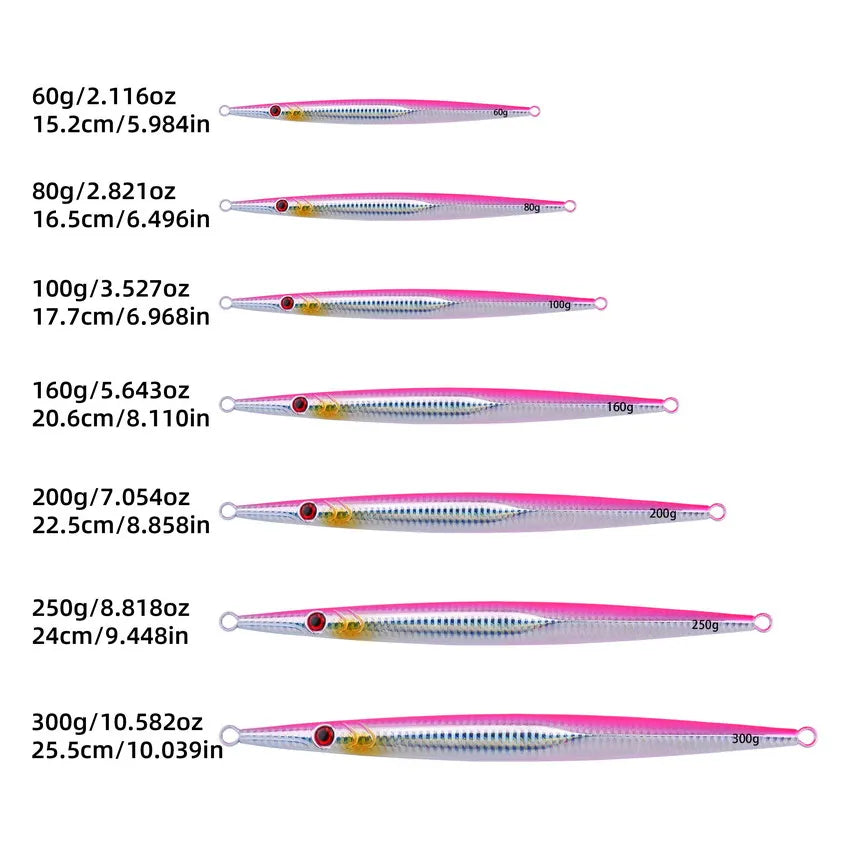 1PC Leurre de pêche à la jigging en métal, appât dur à descente rapide, 60/80/100/200/250/300G, lancer en eau salée, rivage, pour thon, bar