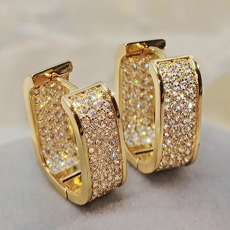 Huitan Bling Bling CZ pendientes para mujer de lujo color oro/plata moda contraída señora pendientes envío directo joyería