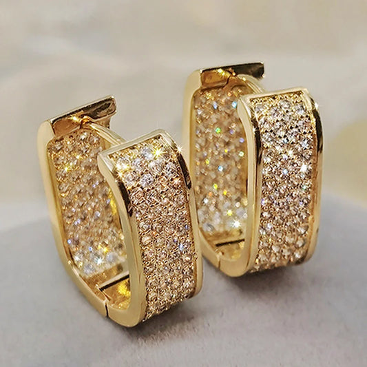 Huitan Bling Bling CZ Earrings for Women Luxury Gold/Silver Color Fashion Contracted Lady Earrings Drop Shipping Jewelry