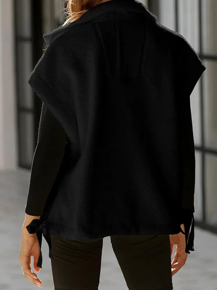 Chaleco polar de felpa para mujer, de talla grande, sin mangas, Sherpa, cálido, con botones, prendas de abrigo con bolsillos