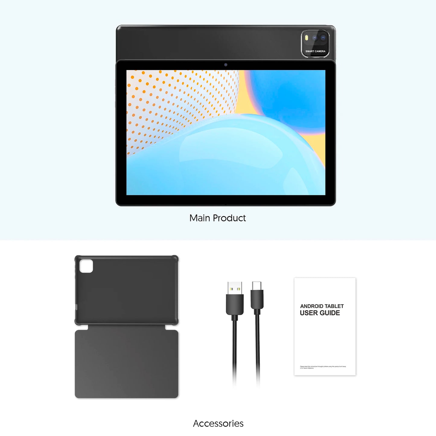 10-inch Tablet PC, Android 15 system, Quad-Core Processor, 12 (3+9) GB + 64 GB Storage, Expandable up to 1TB, Supports WiFi 6,