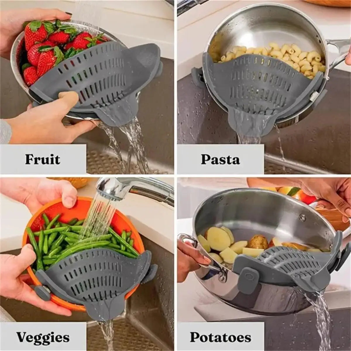 Adjustable Silicone Clip-On Colander, Pots and Bowls, Proximity Strainer, Noodle and Pasta Liner, 1PC