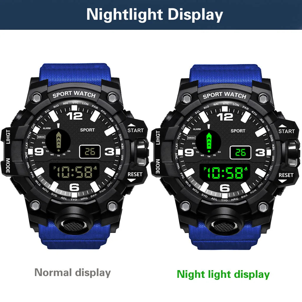 Reloj de pulsera deportivo electrónico de moda para hombre, esfera grande multifuncional impermeable, alarma luminosa, reloj militar para niños y hombres