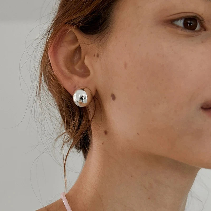 Geometric Half-Metal Earrings, European Punk Style, Large Round Ball, Party Accessories for Women and Girls