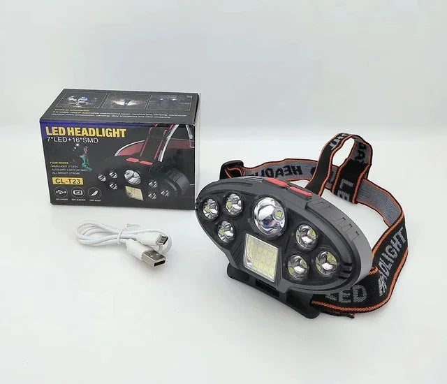 Lampe frontale puissante à 5/11 LED, batterie 18650 intégrée, Rechargeable par USB, lanterne pour Camping en plein air, pêche