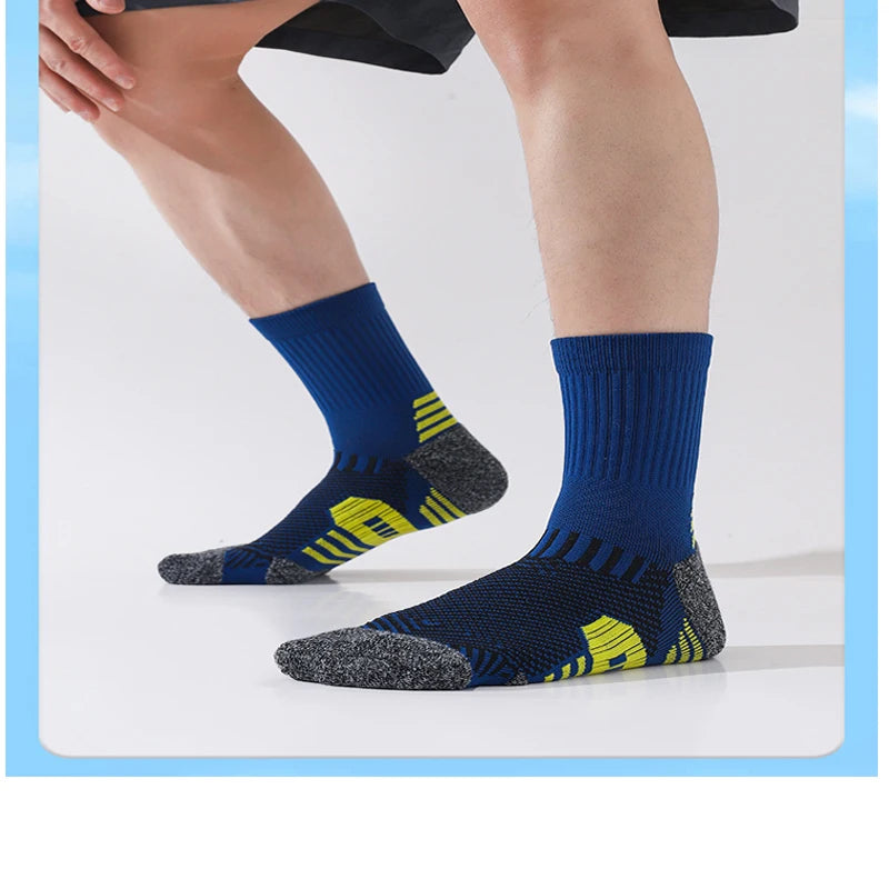 3 paires de chaussettes atétiques pour hommes, chaussettes de sport respirantes, de course en plein air, de Compression, longues, noires, blanches, bleues, extensibles