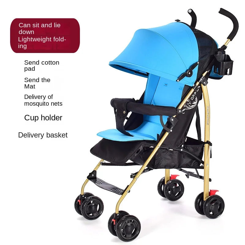 Poussette Bébé Poignée Dorée Pliable — Ultra-Légère Voyage Plein Air
