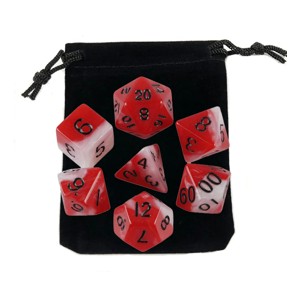 Dados poliédricos con bolsa, juego de mesa, desayunos, DnD, d4,d6,d8,d10,d %,d12,d20, 7 piezas