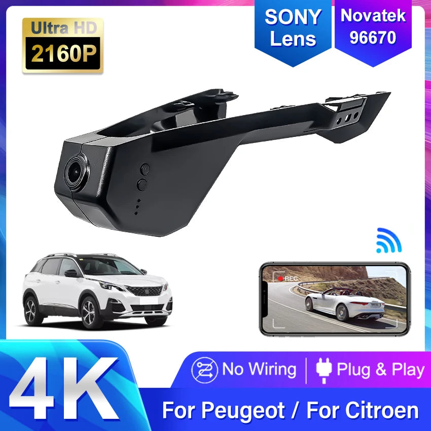 Dashcam for Peugeot 5008 3008 4008, DVR for Citroën C5 Aircross, recorder camera for DS7, 4K Plug and Play car dash cam