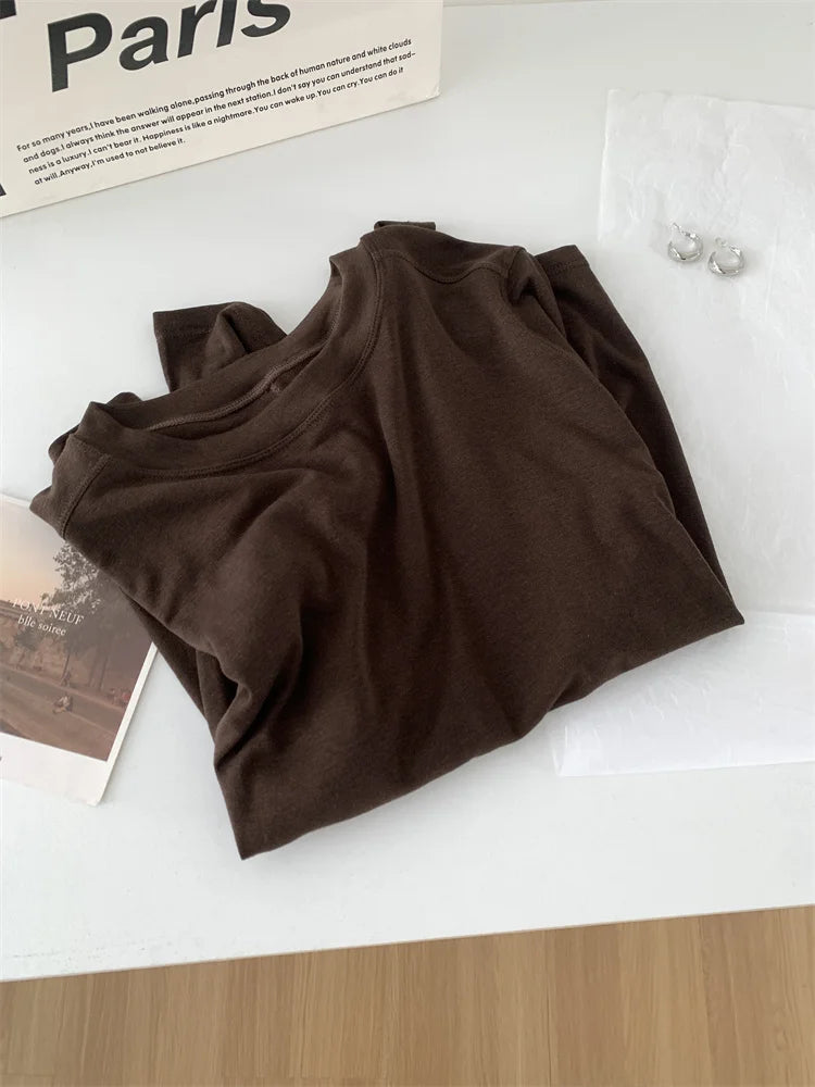 Camiseta de manga larga para mujer, de seda y lana empalmada, top fino, suave, ceroso, de color liso, para primavera y verano.