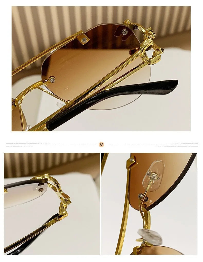 Gafas de sol sin montura para mujer, diseñador de lujo, Vintage Uv400, gafas de sol para hombre, lentes de sol para mujer, gafas de sol para mujer