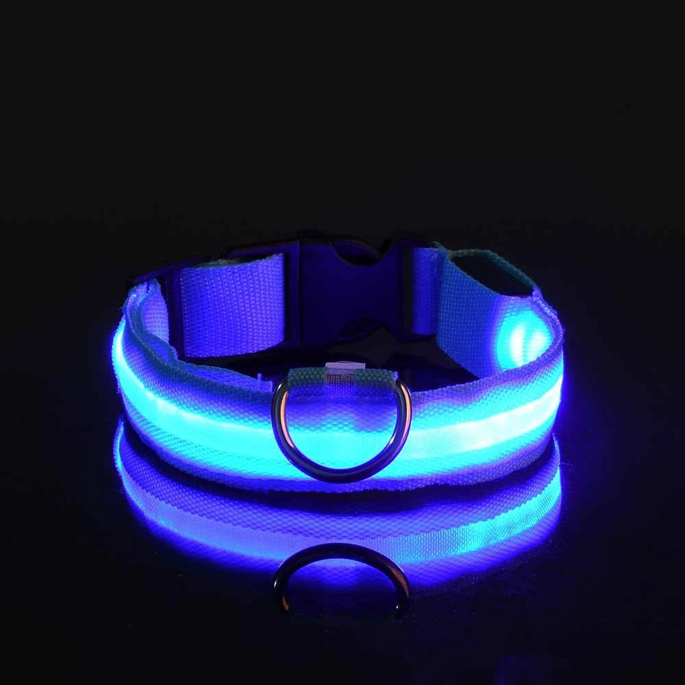 Correa LED de nailon intermitente para perros, seguridad nocturna, brilla en la oscuridad, collar estructural para perros de compañía Shoous