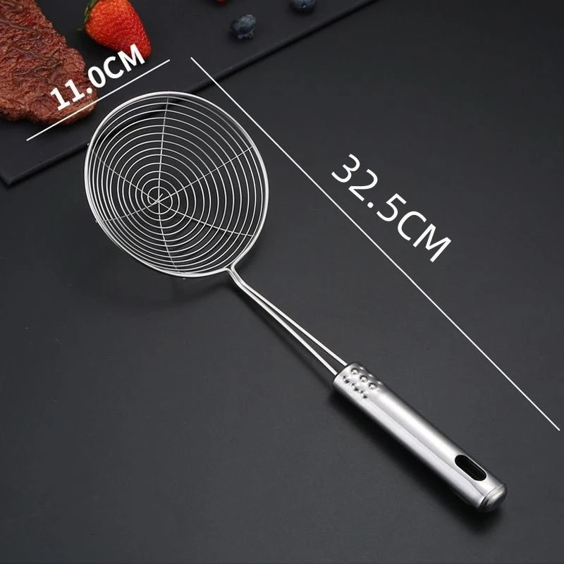 Fine Mesh Stainless Steel Skimmer Spoon, Multifunctional Spider Strainer with Long Handle for Frying Cooking and Noodle Sieve