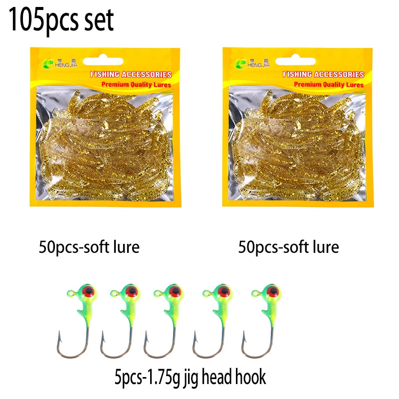 Hengjia 10-50pcs/lot 4.5CM Small Soft Silicone T-Tail Worm Swimbait Lure Fishing Tackle for Carp Black-bass Pike