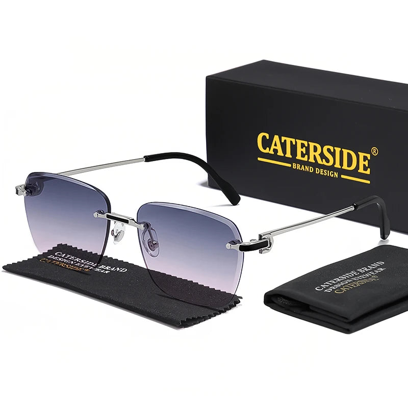 CATERSIDE New Rimless Pilot Sunglasses Men Gradient Sunglasses Women Retro Business Shopping UV400 Sun Glasses For Men