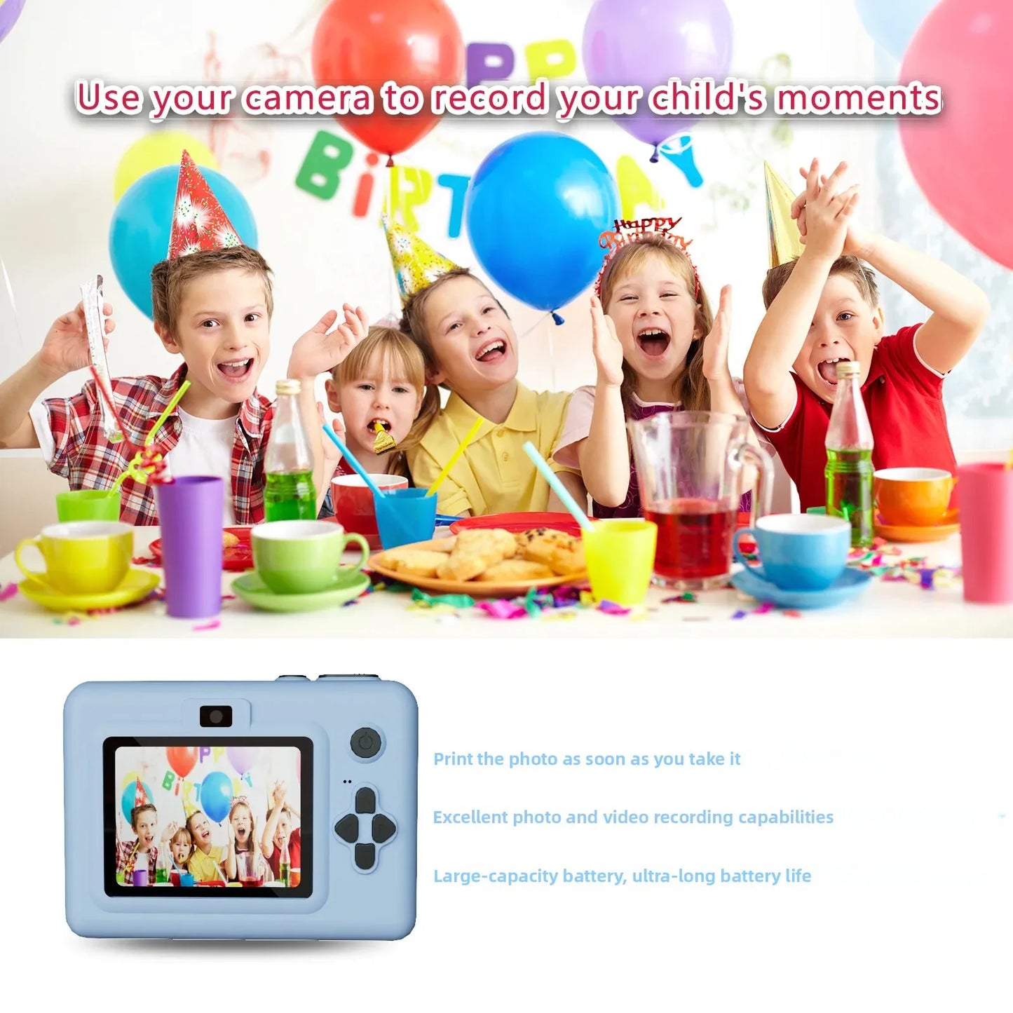 Cámara digital para niños con impresora instantánea, miniimpresora, pantalla de 2,8 pulgadas, vídeo, impresora térmica portátil, cámara para niños con impresora