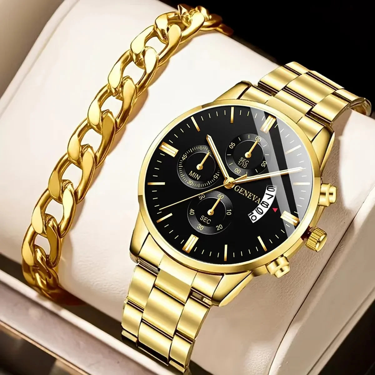Montre Quartz Acier Inoxydable Homme — Calendrier Affaires Bracelet