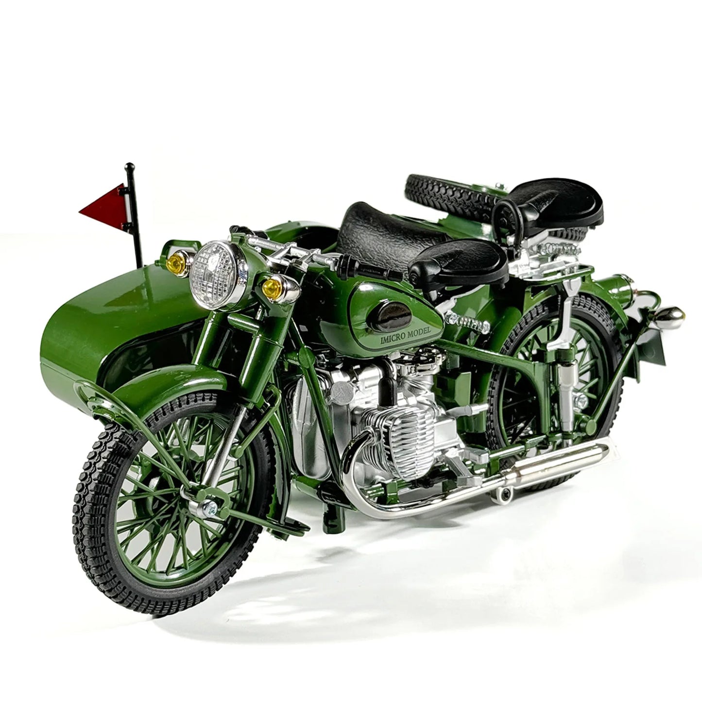 Die-cast 1:10 Sidecar Trike Model Simulation Alloy Sound Light Toy Car Retro Ornaments Collection Miniature Car Boy Gift