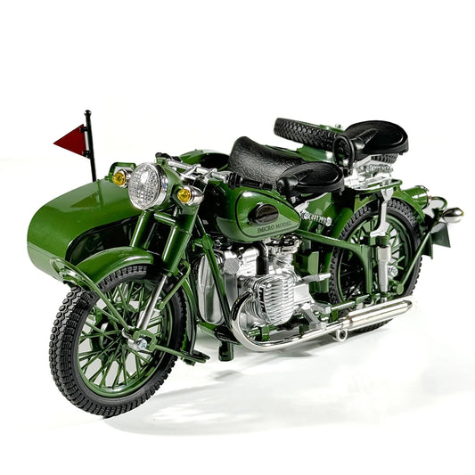 Die-cast 1:10 Sidecar Trike Model Simulation Alloy Sound Light Toy Car Retro Ornaments Collection Miniature Car Boy Gift