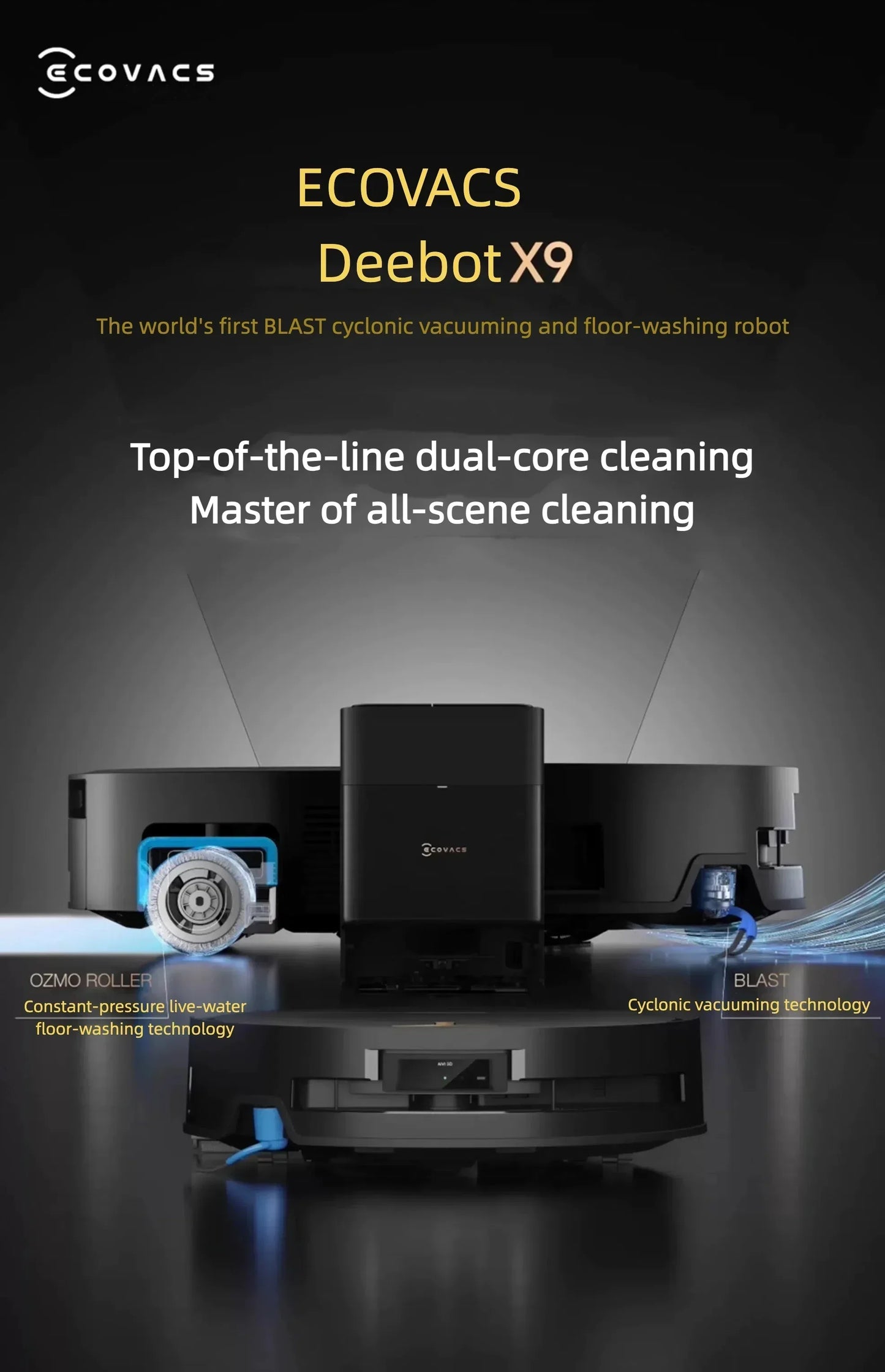 ECOVACS DEEBOT X9 Pro 16600Pa Suction Mopping Robot Auto-washing Mop Edge Cleaning ZeroTangle for Home Robot Vacuum Cleaner Floor Washer Shampooer Home Cleaning