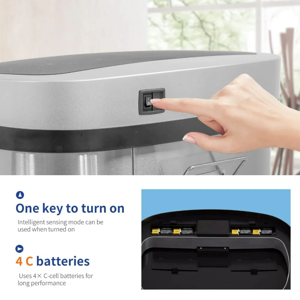 Poubelle 13 gallons avec couvercle automatique sans contact — contrôle des odeurs, design ovale, facile à nettoyer