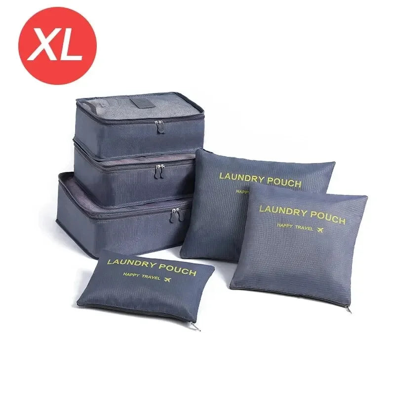 Organizador de viaje de gran tamaño, 6 piezas, maleta portátil, ropa, zapatos, neceser de maquillaje, organizador de equipaje, bolsa de almacenamiento de viaje
