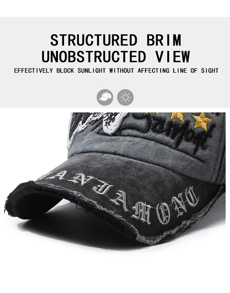 Gorra de béisbol retro desgastada informal para deportes al aire libre para cuatro estaciones, gorra de sol de primavera y otoño, gorra bordada con letras para hombres