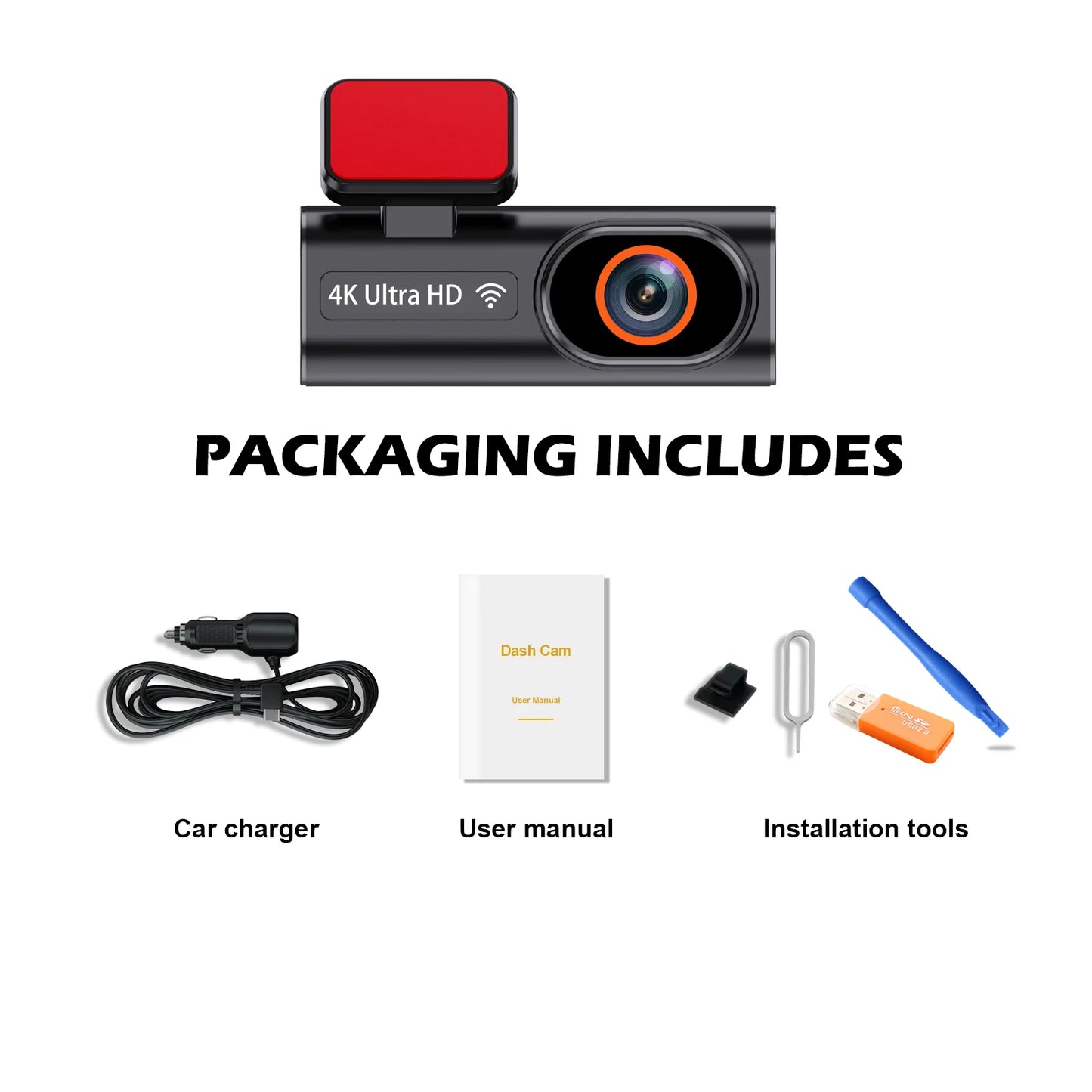 Ultra HD 4K Car Front Dash Cam, Mini WIFI DVR Black Box, with 24H Parking Monitor, Night Vision, Optional GPS/Rear View Camera