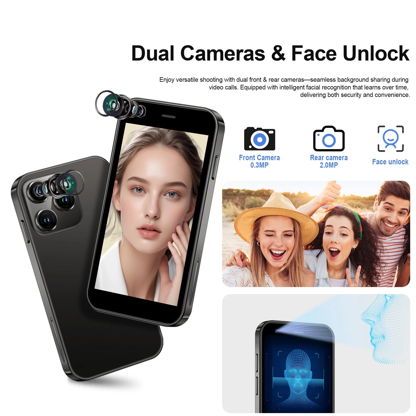 SERVO Mini Smartphone, 3.0 inch screen, 2GB+16GB, WCDMA 3G, Face Recognition, GPS WiFi, Play Store, Android Smart Phone, Dual SIM Standby