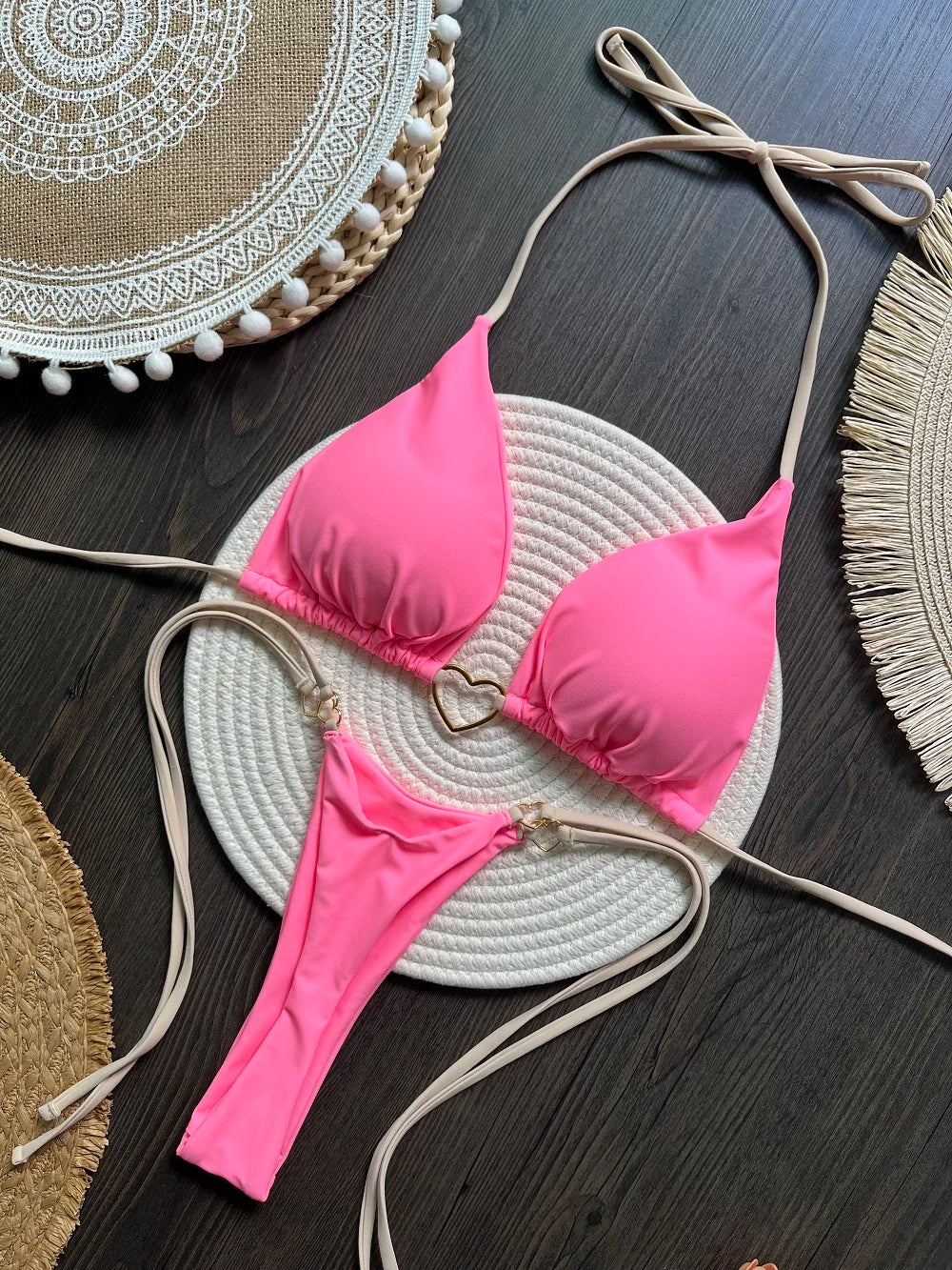 RUOTONSEPT-Maillot de bain deux pièces sexy pour femme, bikini brésilien, couleur unie, col licou, triangle, culotte tanga